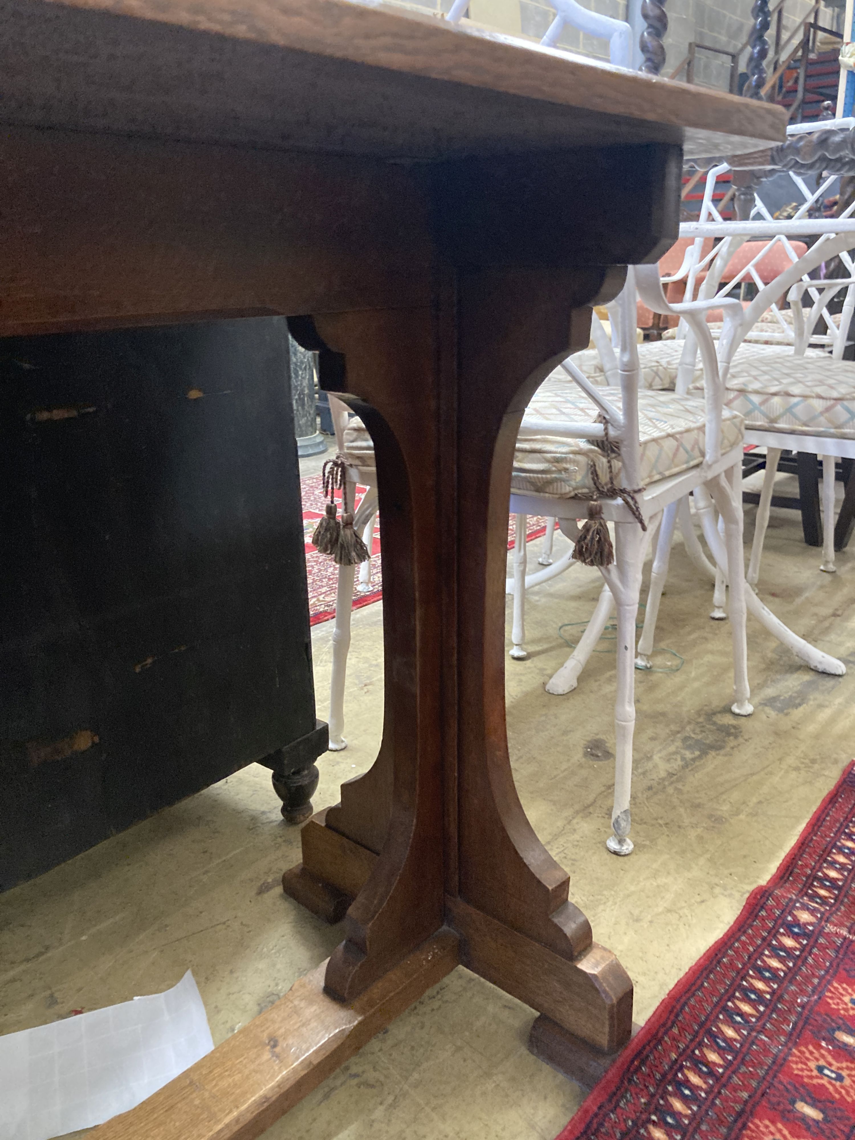 A Victorian rectangular oak side table, width 122cm, depth 51cm, height 76cm